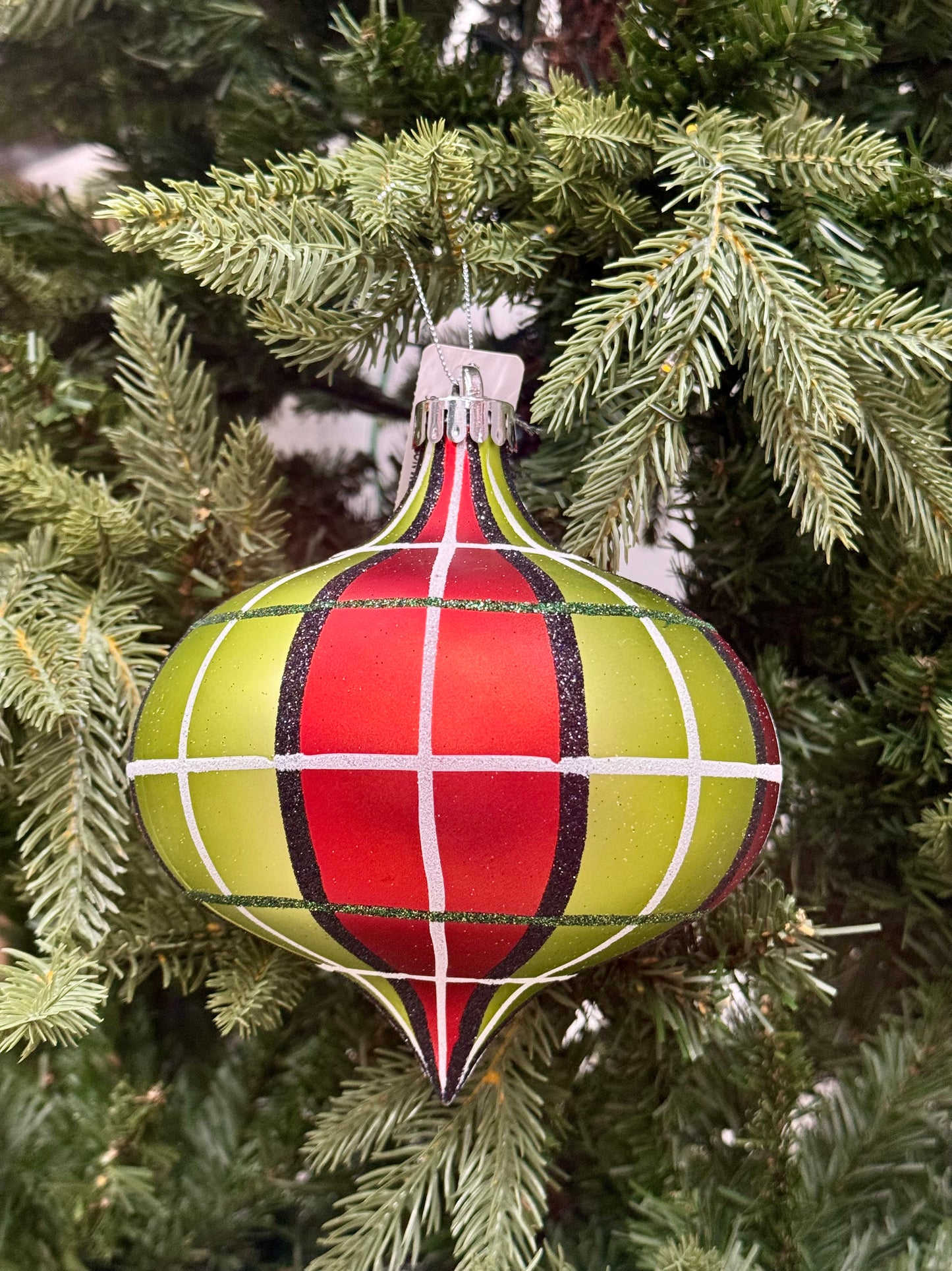 6 Inch Red Lime Black Plaid Onion Ornament