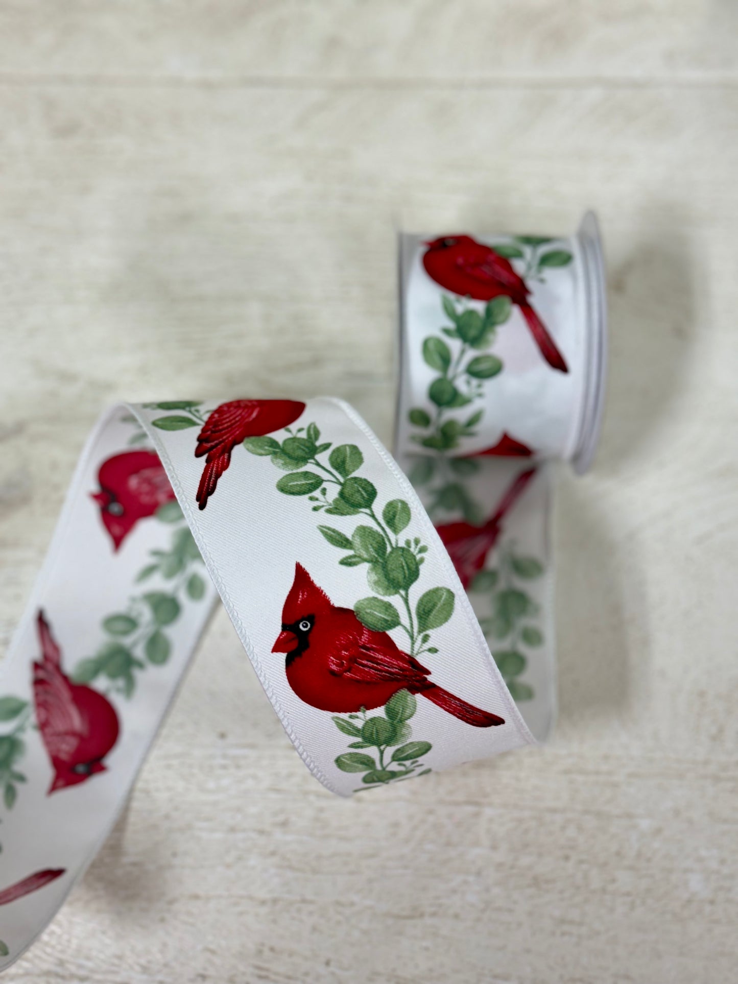 2.5 Inch By 10 Yard Red Cardinal With Eucalyptus Ribbon