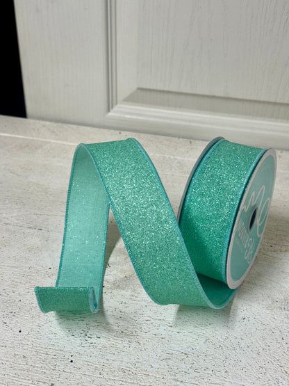 1.5 Inch By 10 Yard Mint Green Fine Glitter Ribbon