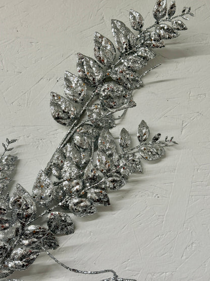 35 Inch Silver Glittered Mica Later Fern Spray