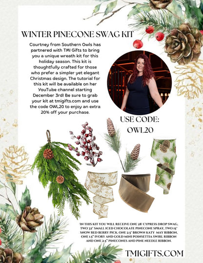 Southern Owl Winter Pinecone Swag Kit