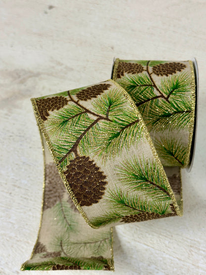 2.5 Inch By 10 Yard Pinecone Branches Ribbon