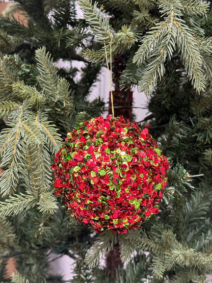 5 Inch Red And Lime Sequin Glitter Ornament Ball