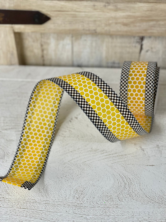 2.5 Inch By 10 Yard Honeycomb With Check Edged Ribbon