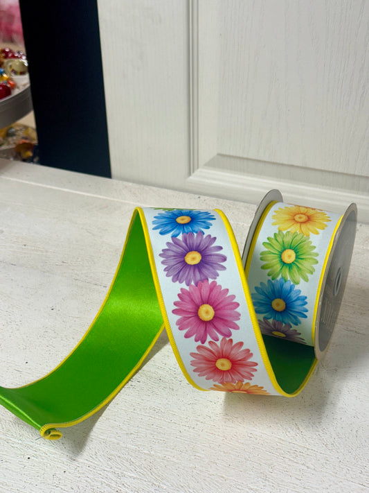 2.5 Inch By 10 Yard Multicolor Daisy Ribbon