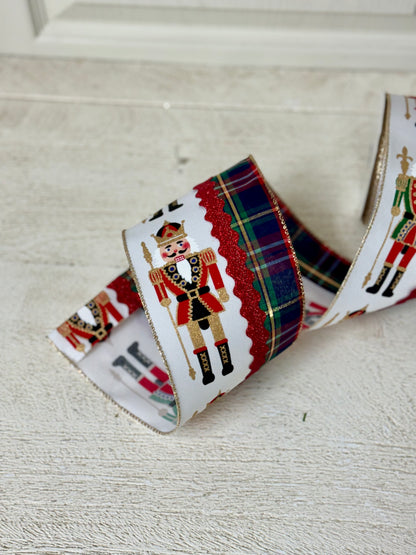 4 Inch By 10 Yard Traditional Nutcracker With Plaid Ribbon