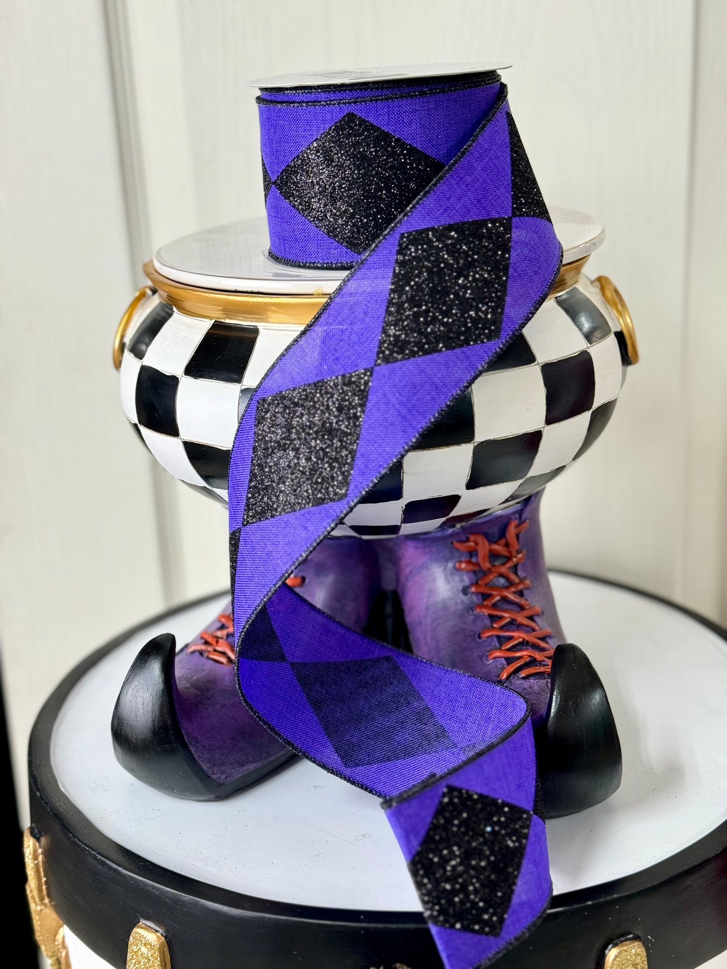 2.5 Inch By 10 Yard Black And Purple Bold Harlequin Ribbon