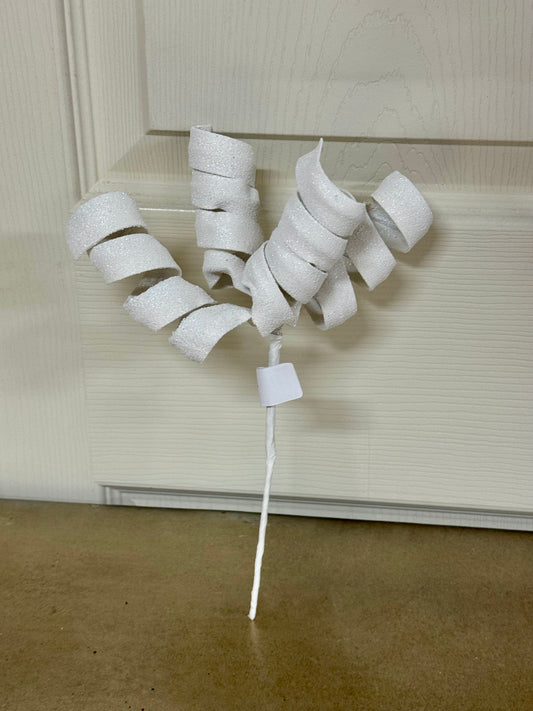 11 Inch White Glitter Curl Pick