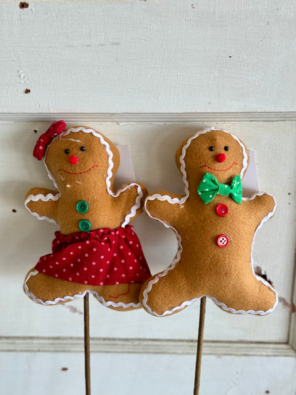 Felt Gingerbread Girl And Boy Pick