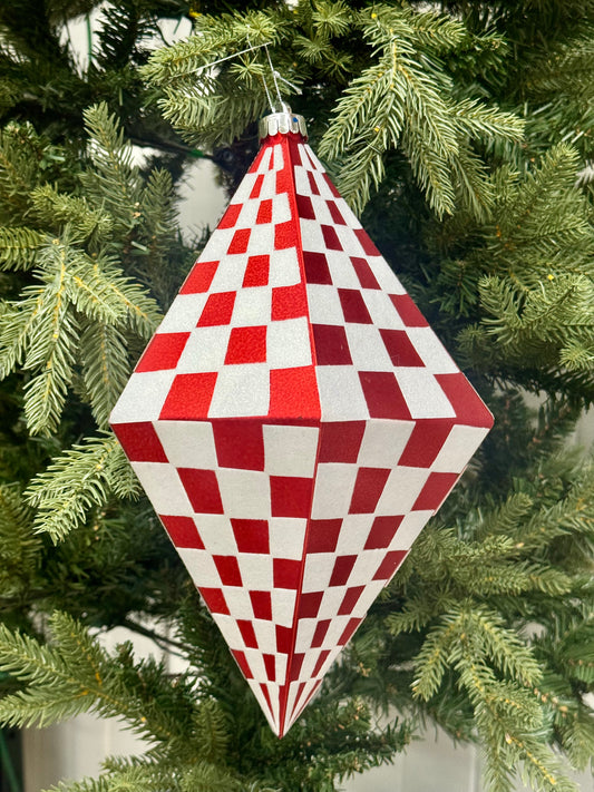 12.5 Inch Red And White Check Pentagon Ornament