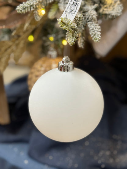 5 Inch White Smooth Flocked Ornament Ball