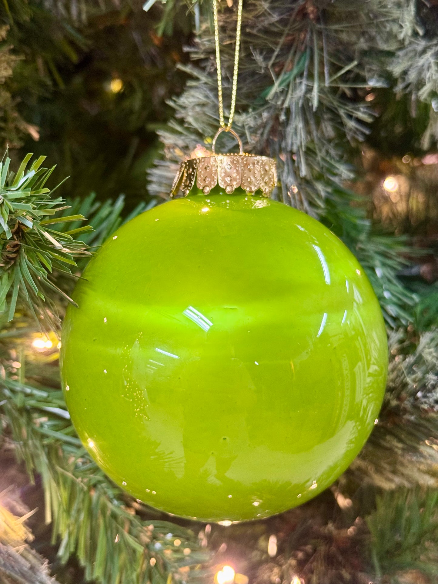 4 Inch Lime Green Lacquer Glass Look Ornament Ball