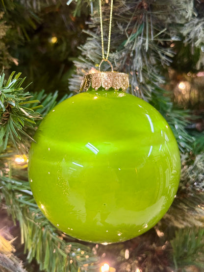 4 Inch Lime Green Lacquer Glass Look Ornament Ball