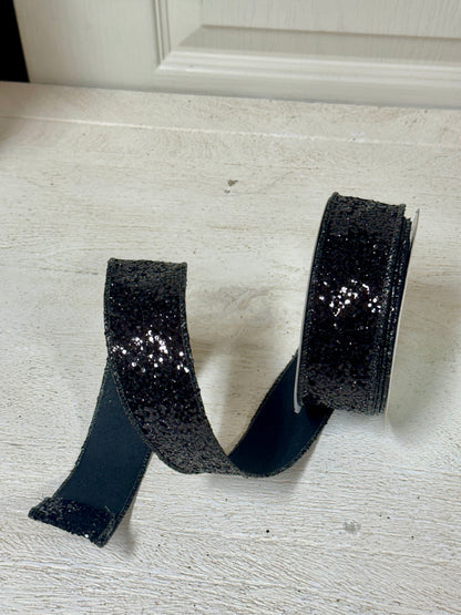 1.5 Inch By 10 Yard Black Large Glitter Ribbon