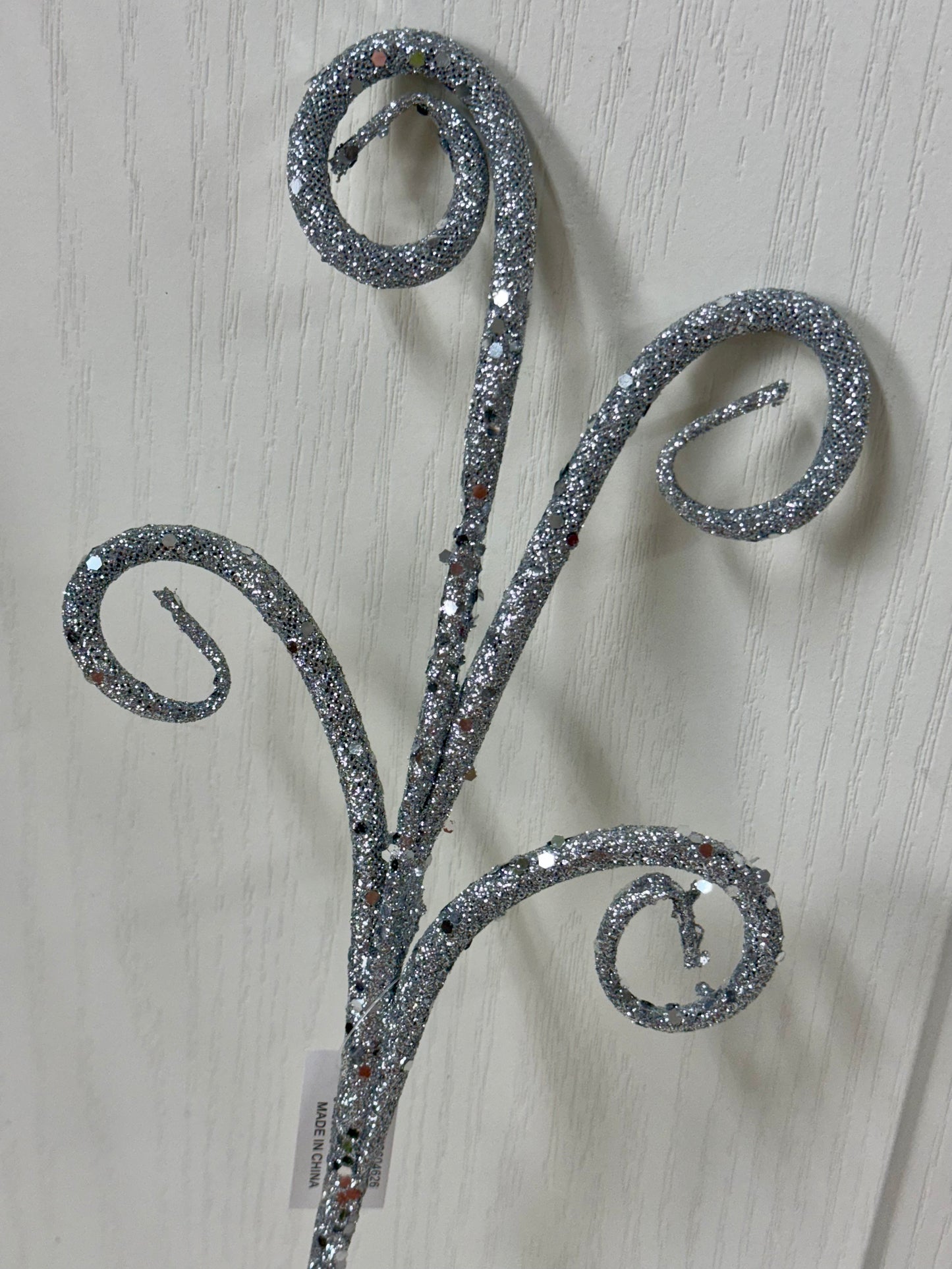 21 Inch Silver Curly Glitter Tubing Spray