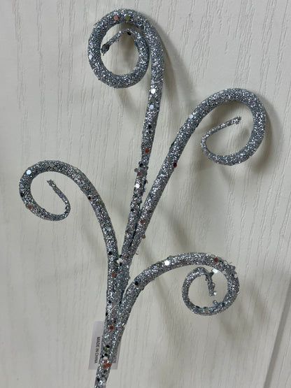 21 Inch Silver Curly Glitter Tubing Spray
