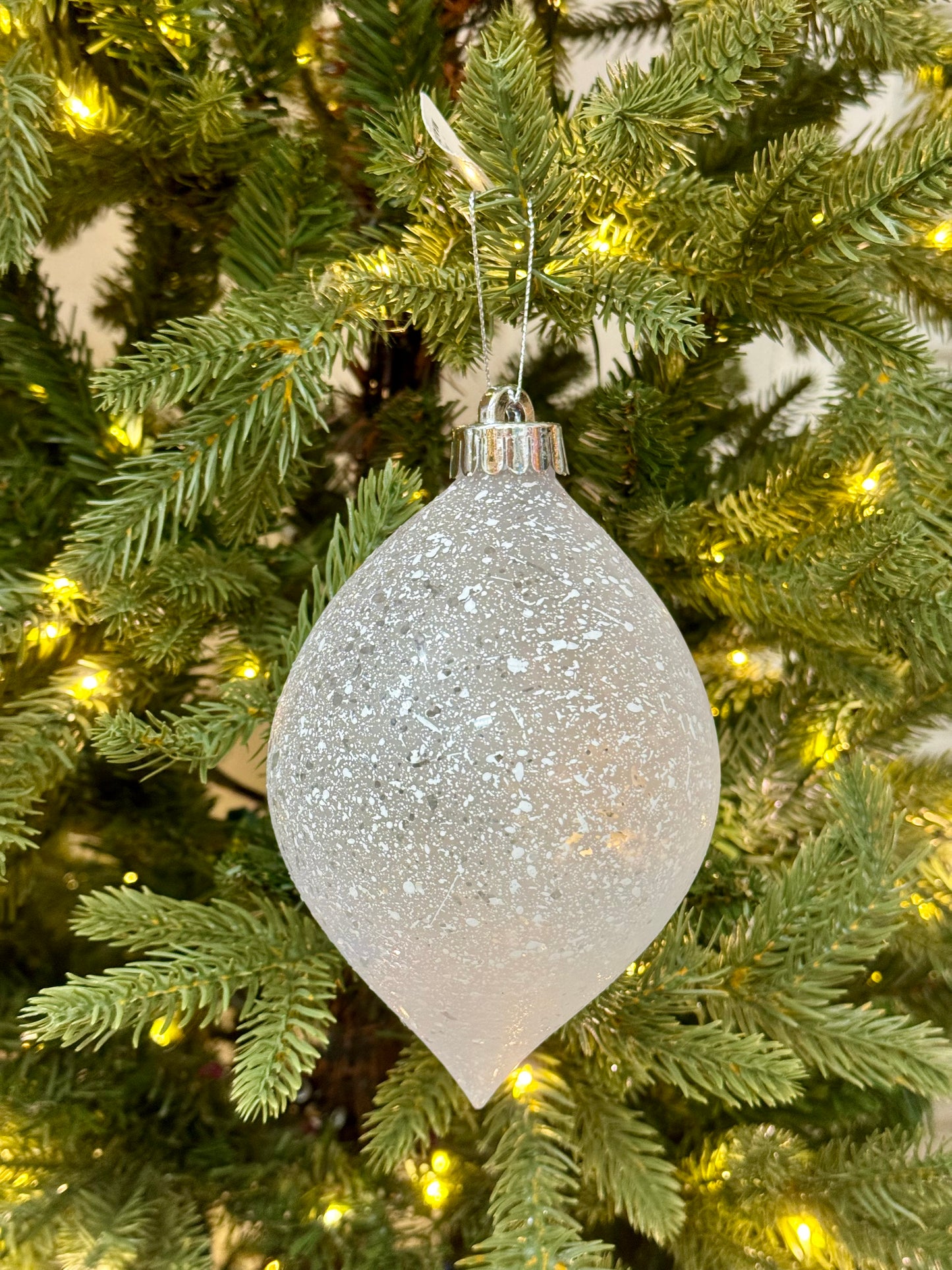 6 Inch Speckle White Teardrop Ornament