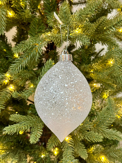 6 Inch Speckle White Teardrop Ornament