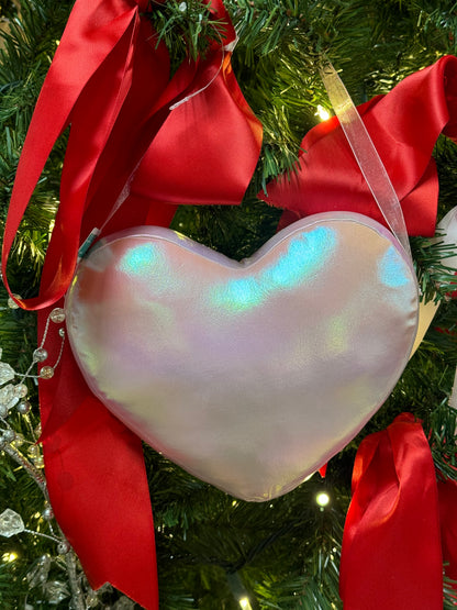 7 Inch Pink Metallic Plush Heart Ornament