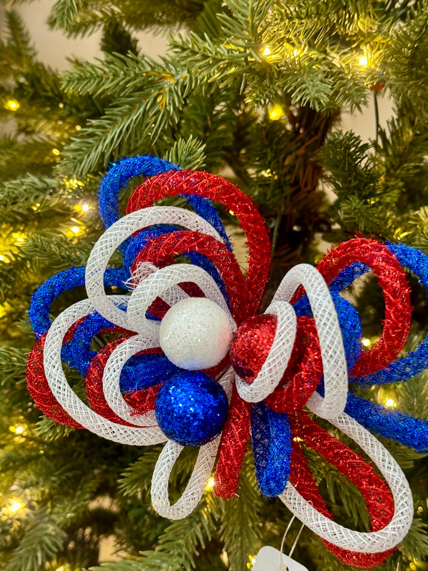 12 Inch Red White And Blue Tinsel Foil Ball Pick