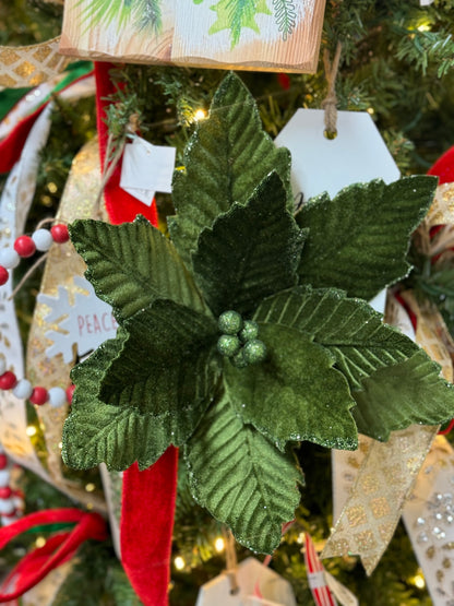 12.5 Inch Moss Green Velvet Poinsettia Stem