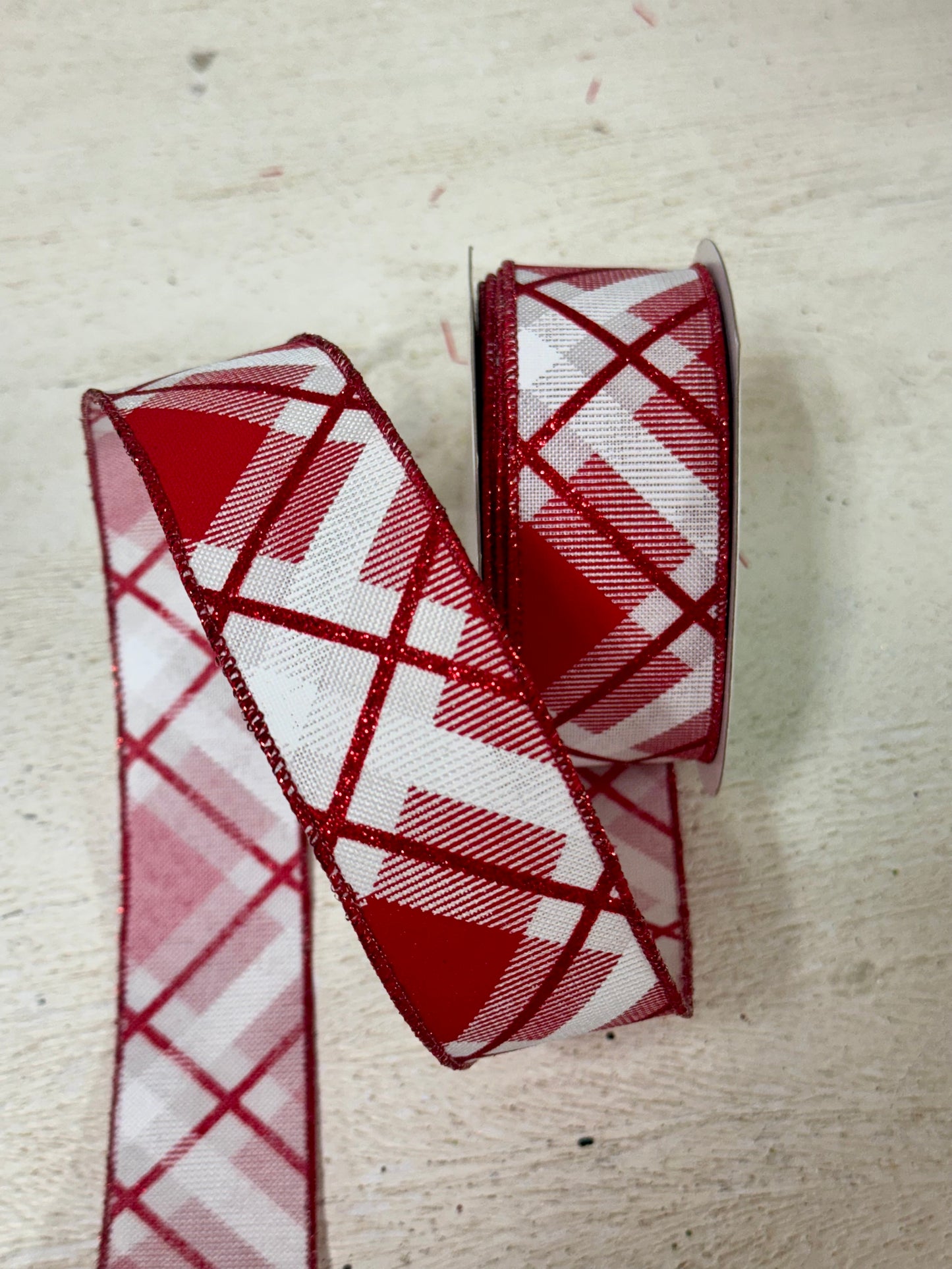 1.5 Inch By 10 Yard Red And White Glitter Plaid Ribbon