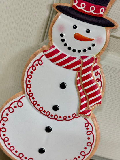 12 Inch Red Metal Snowman Cookie Wreath Sign