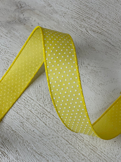 1.5 Inch By 10 Yard Yellow White Polka Dot Ribbon