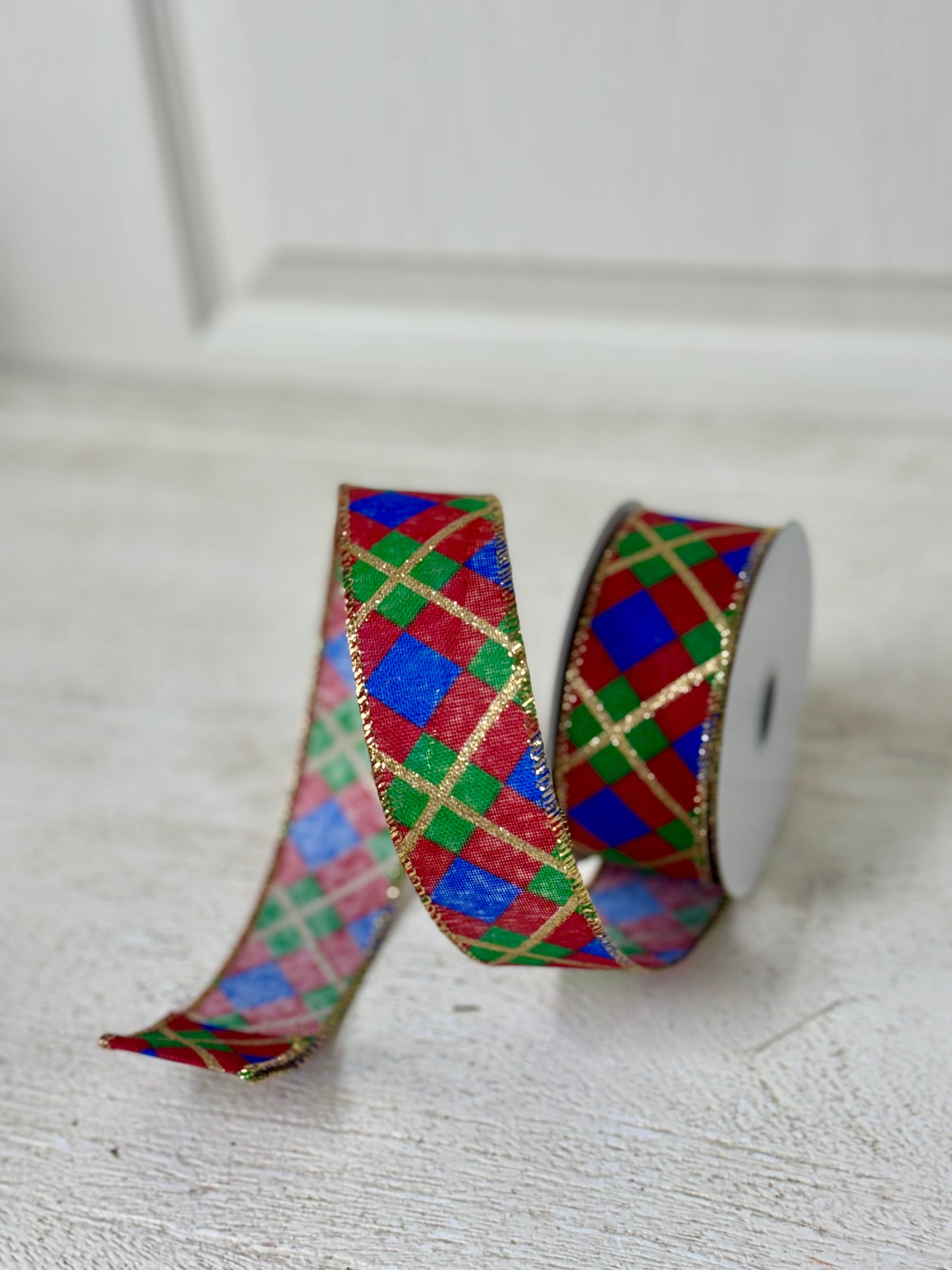 1.5 Inch By 10 Yard Gold Red Green And Blue Georgina Plaid Ribbon