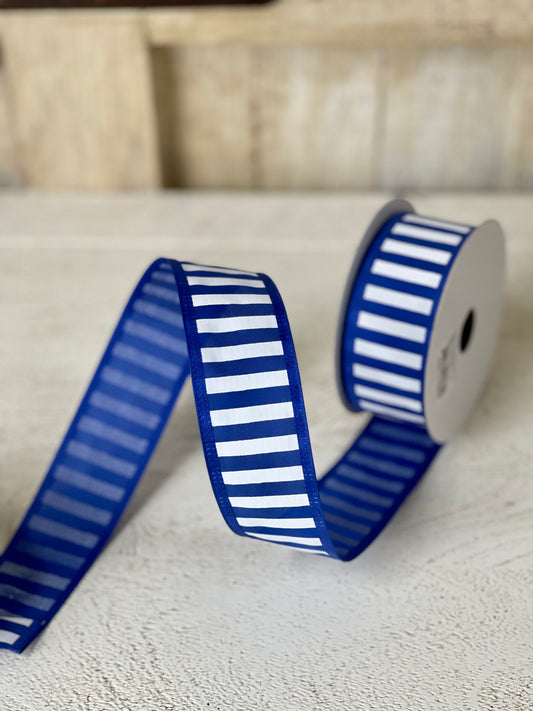1.5 Inch By 10 Yard Royal Blue And White Striped Ribbon