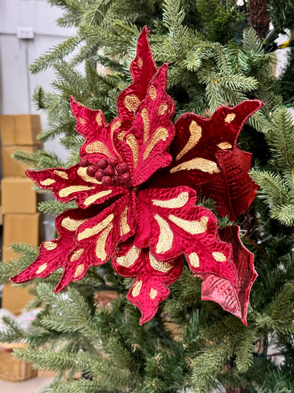 32 Inch Burgundy Velvet Poinsettia Stem