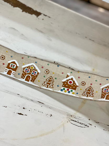 2.5 Inch Ribbon With Gingerbread Houses
