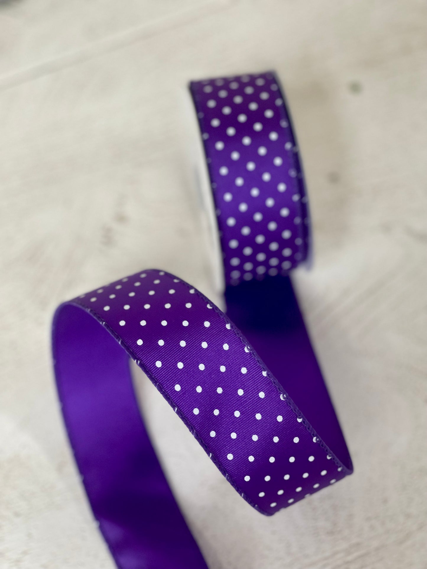 1.5 Inch By 10 Yard Purple With White Microdots Ribbon