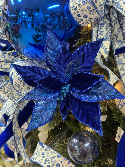 12 Inch Metallic Blue Velvet Poinsettia
