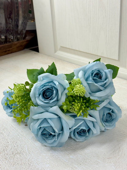 19 Inch Blue Rose Berry Floral Bush
