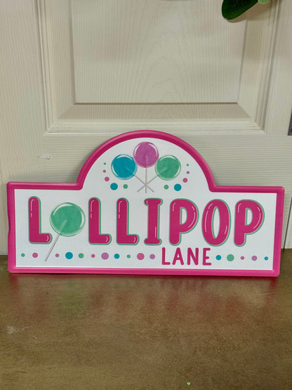 15 Inch Pink Mint Blue Lollipop Lane Street Metal Sign