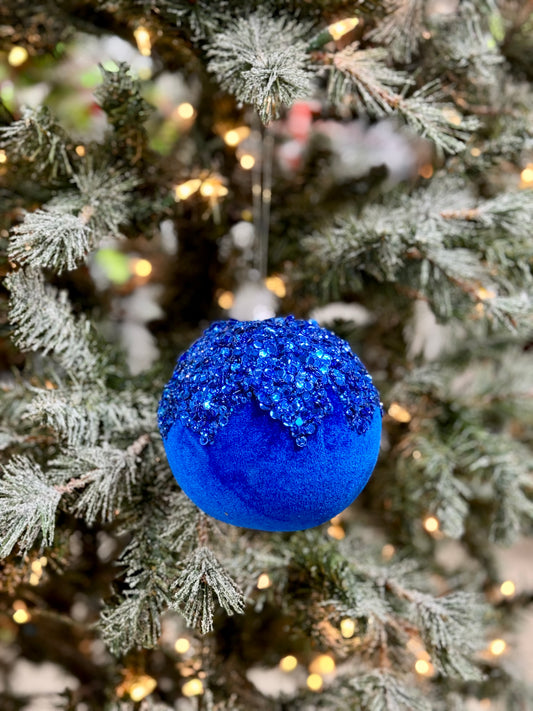 4.75 Inch Velvet Sequin Dripped Ornament Ball
