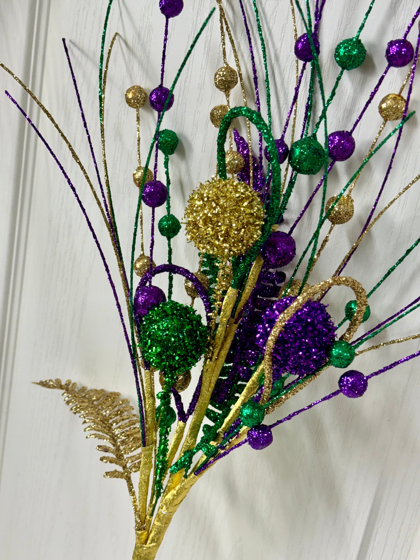 27.5 Inch Mardi Gras Glitter Fern Ball Spray
