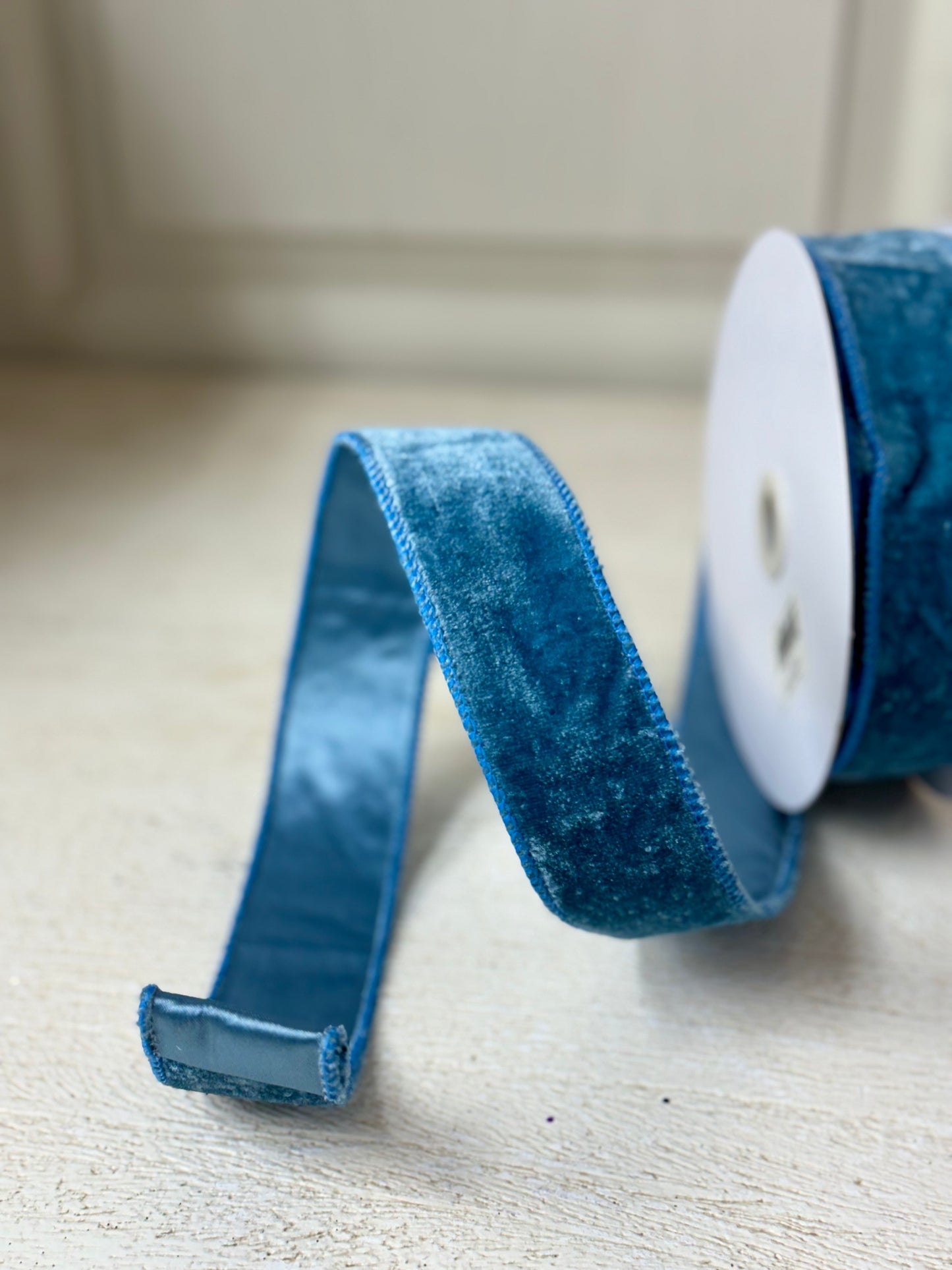 1.5 Inch By 10 Yard Smoke Blue Velvet Ribbon With Satin Backing