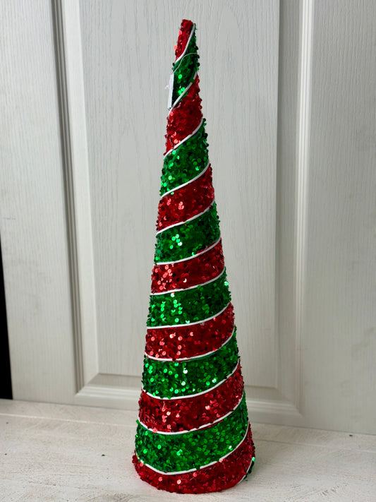 23.5 Inches Red And Emerald Sequin Cone Tree