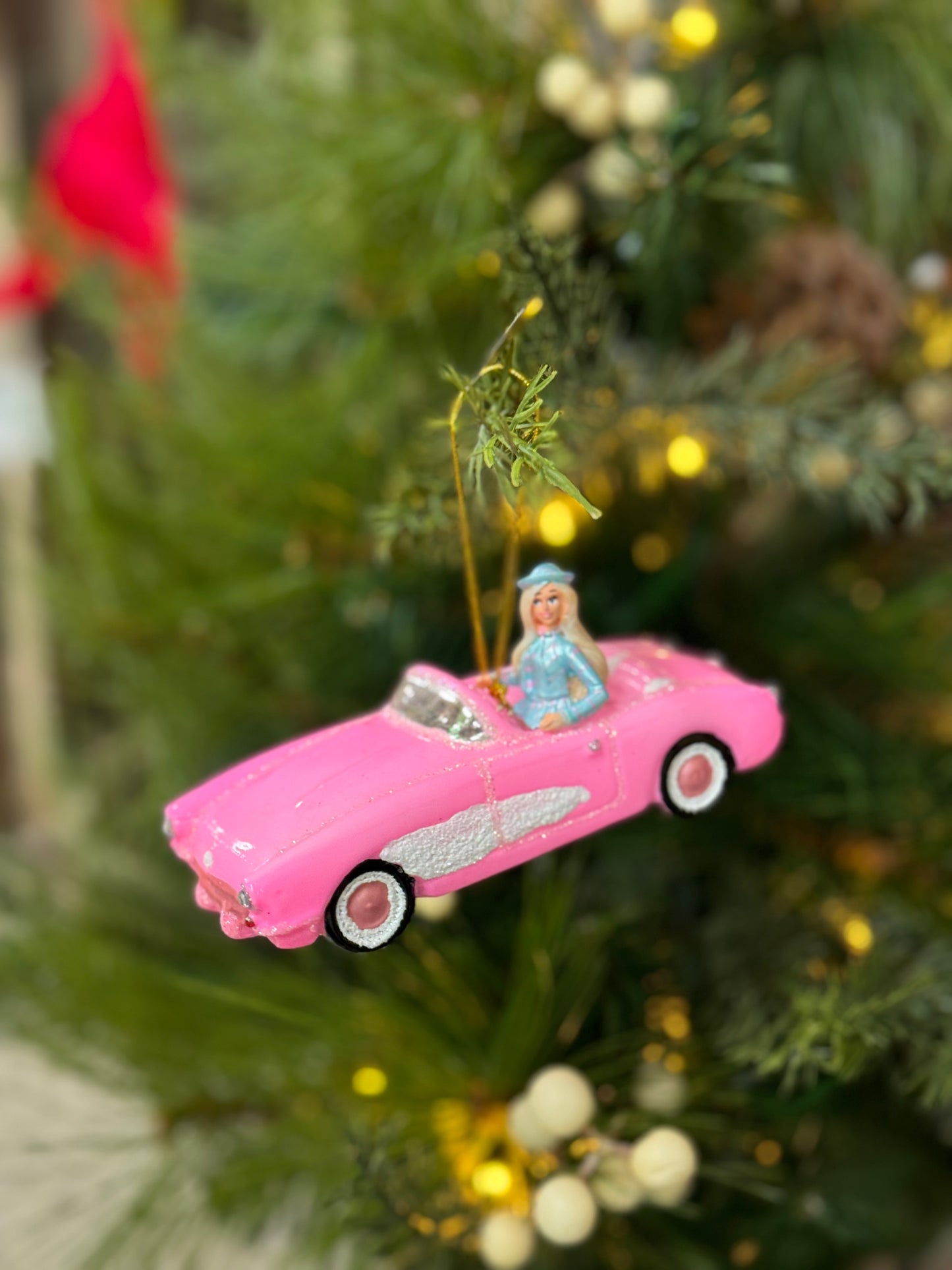 Pink Corvette Glass Ornament