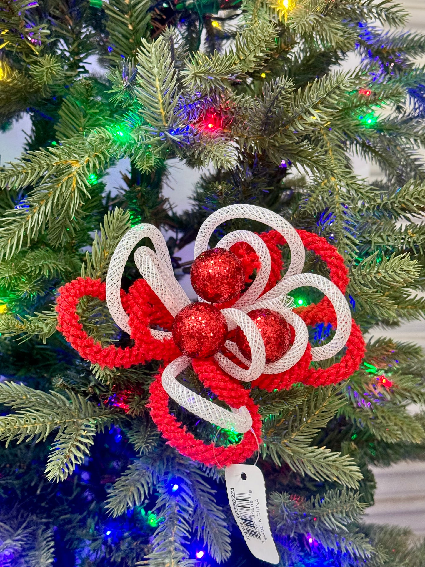 12 Inch Red And White Tubing Glitter Ball Pick