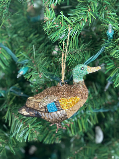 Glitter Mallard Duck Glass Ornament