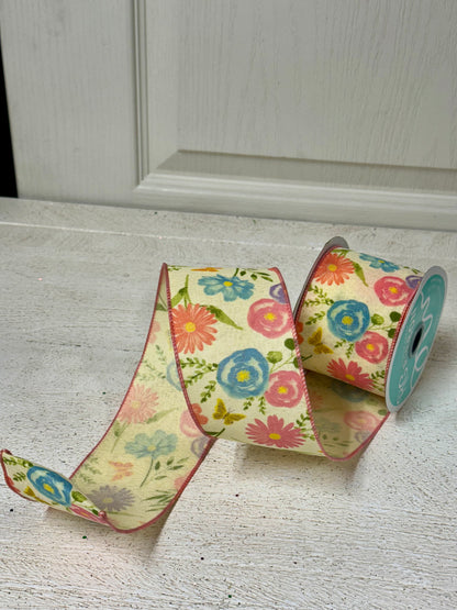 2.5 Inch By 10 Yard Pastel Wildflowers Ribbon