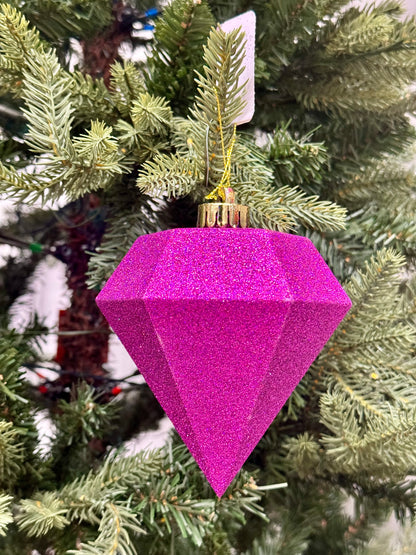 5 Inch Dark Fuchsia Glitter Diamond Ornament