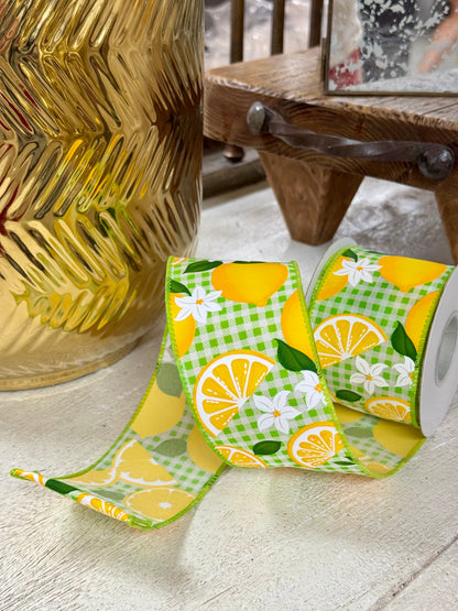 2.5 Inch By 10 Yard Lemon On Lime Gingham Check Ribbon