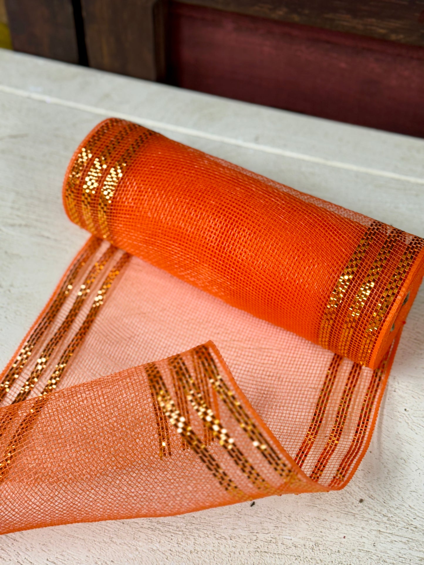 10 Inch By 10 Yard Orange With Orange Foil Mesh