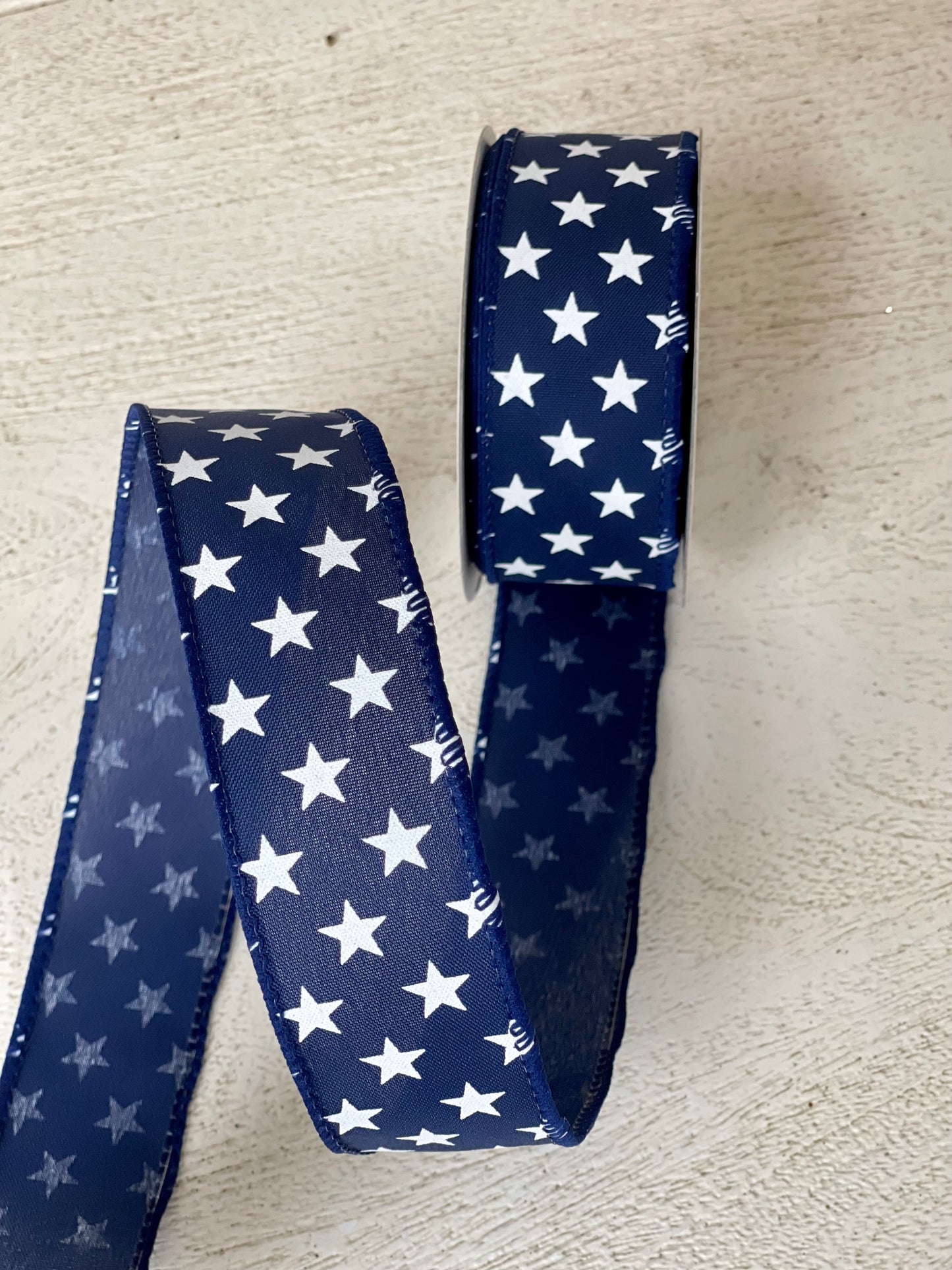 1.5 Inch By 10 Yard Navy Satin With White Stars Ribbon