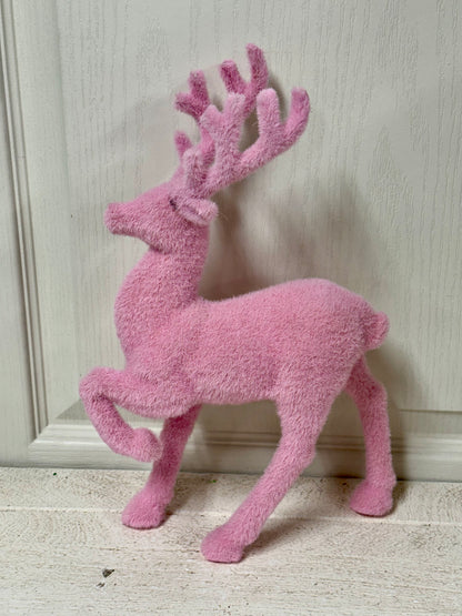 13 Inch Flocked Standing Deer Four Colors