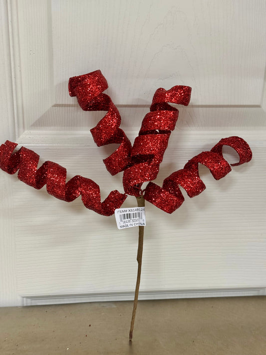 11 Inch Red Glitter Curly Pick
